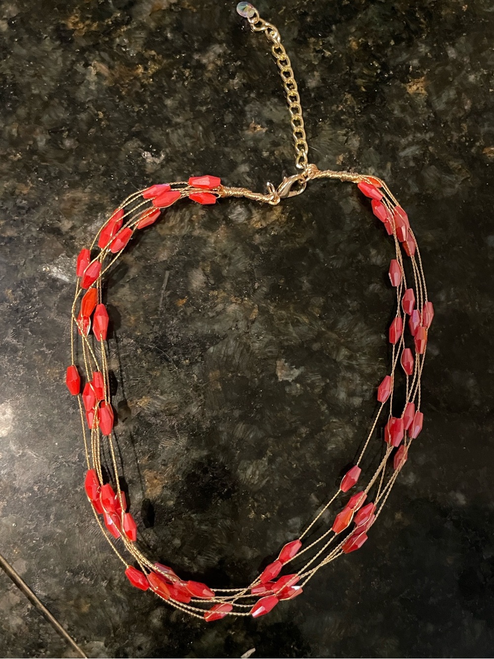 Red beaded Multi Strand Layered Necklace